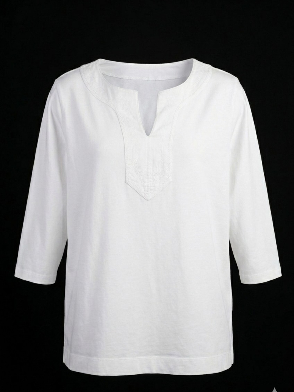 PLUS - Lauren Ralph Lauren White Split Neck 3/4 Sleeve Cotton Tunic Top